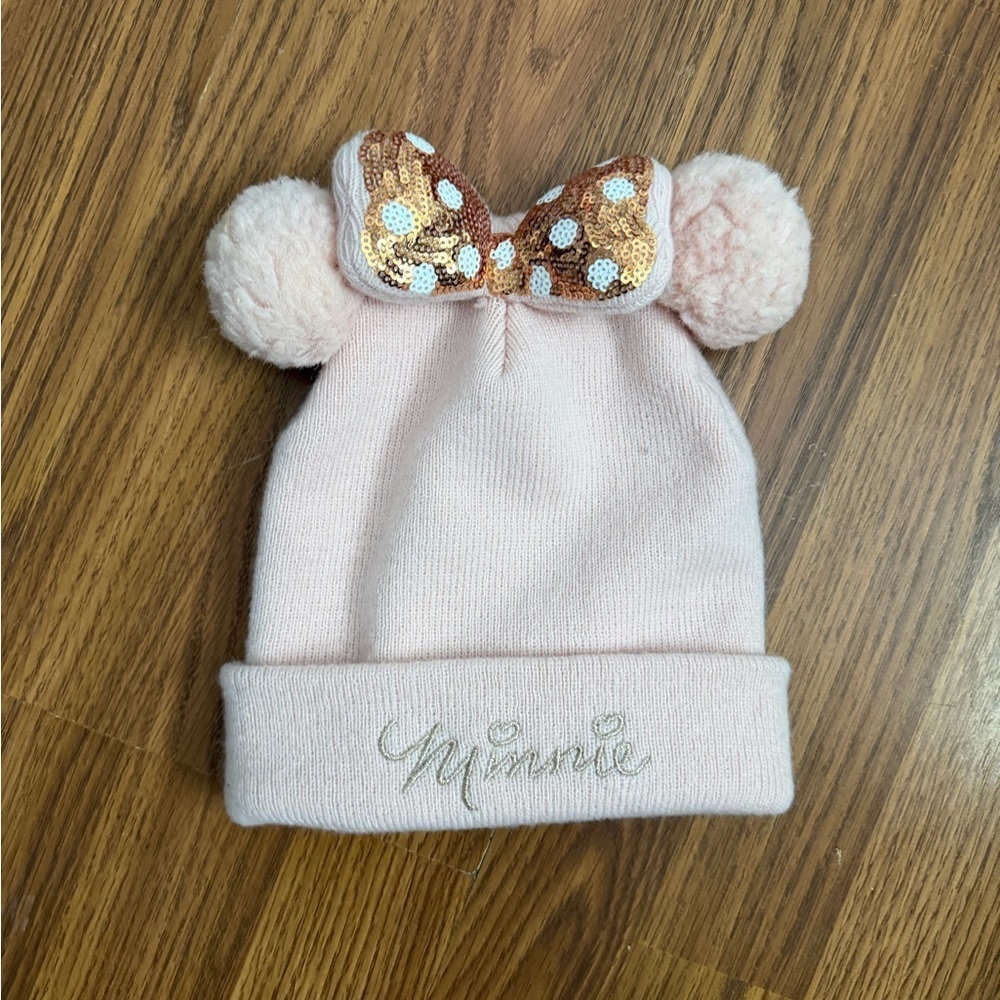 Minnie Mouse X HM beanie hat pom-poms sequined bow 4-8y.
